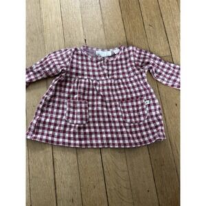 ZARA 6-9 Months Dress Baby Girls White Red Checkered Pockets Fall Winter